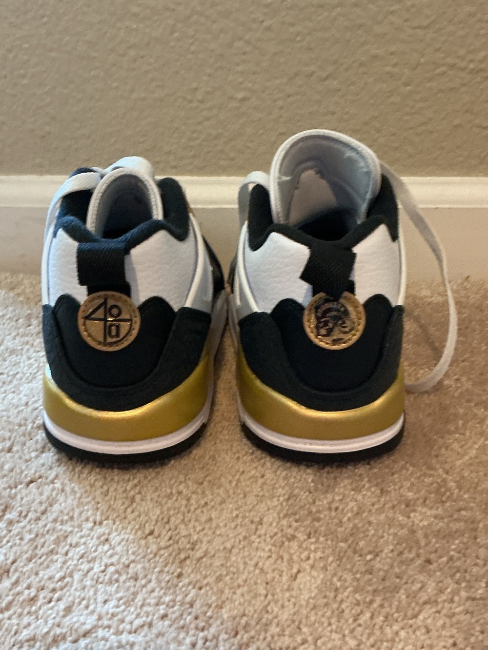 Jordan Kids White, Black & Gold Sneakers - Picture 2 of 4
